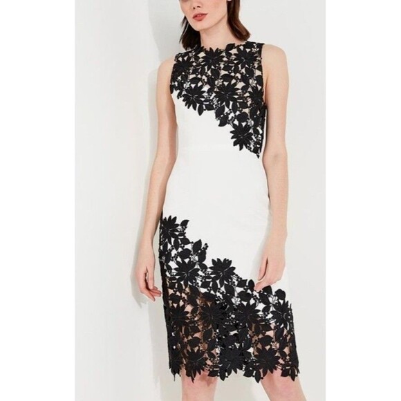 NWT. $498 Alice + Olivia Lace Pattern Midi Length Dress Sz M.
